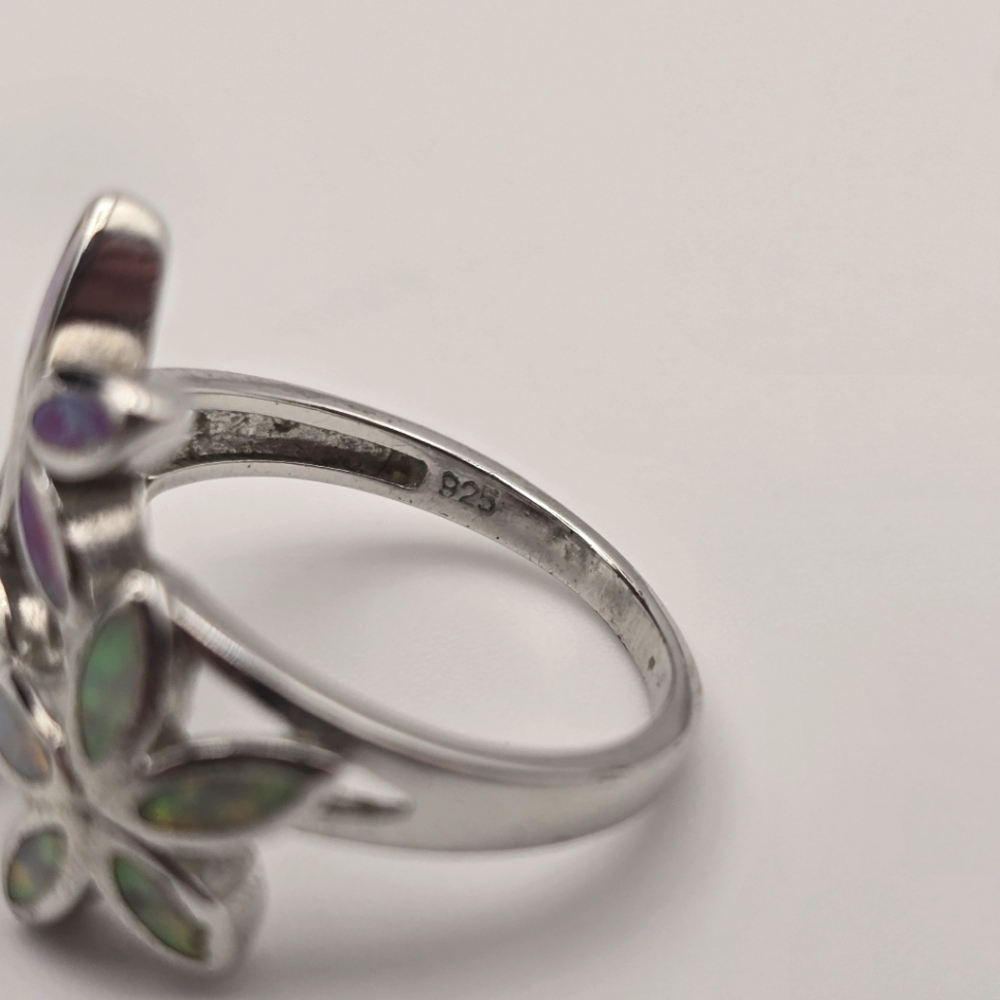 Sterling Silver Multi Colored Flower Ring - image 5